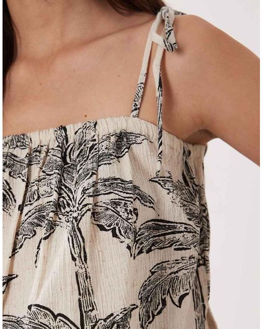 New Look Brown Co-ord Mono Palm Print Beach Shell Top