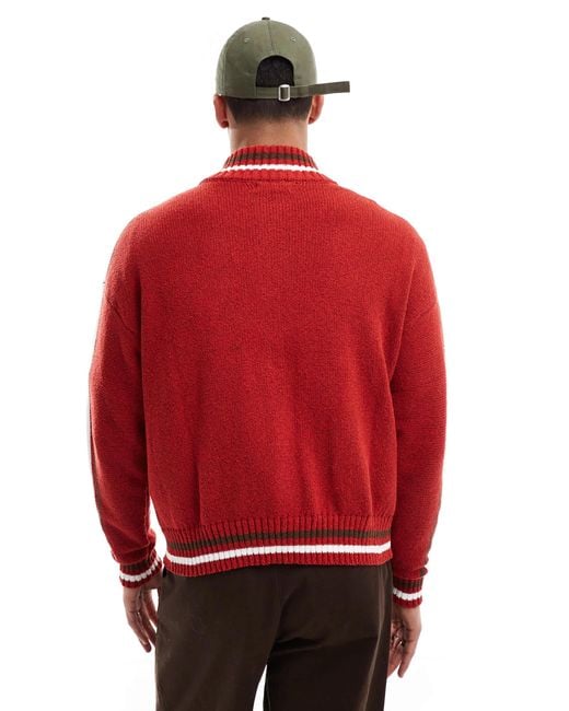 Cotton On Red Zip Through Knit Jumper for men