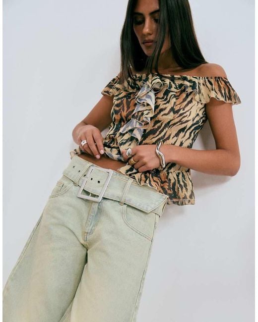 Lioness Blue Dynasty Wide Belt Detail Barrel Leg Jeans