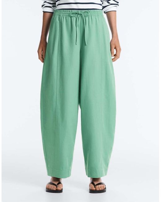 Oysho Green Cotton Blend Balloon Trousers