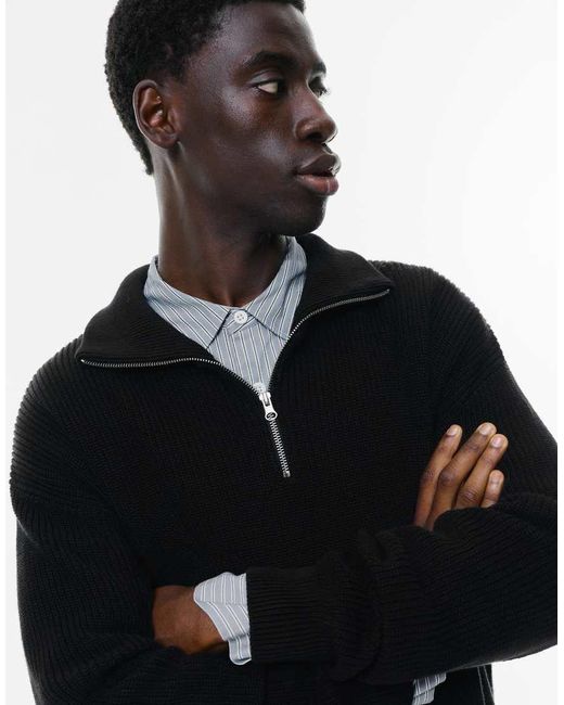 Pull&Bear Black Quarter-Zip Sweater for men