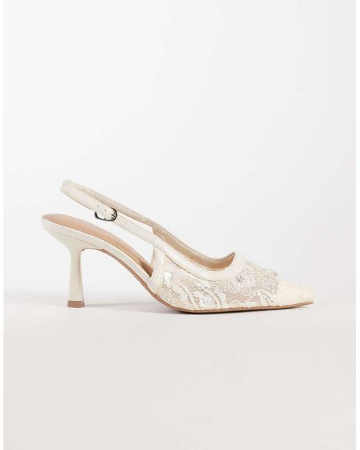 New Look Natural Lace Mesh Slingback Heeled Shoes