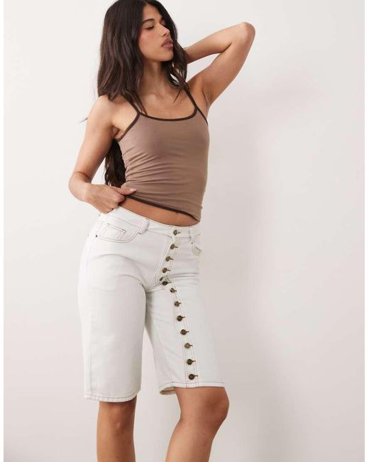 Lioness Natural Penny Exclusive Asymmetric Button Detail Relaxed Leg Jorts