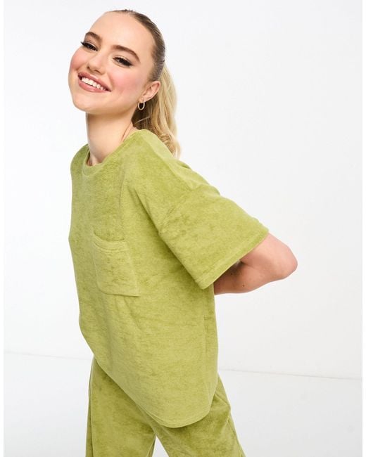 Jdy Terry Towelling T-shirt Co-ord in Green | Lyst Canada