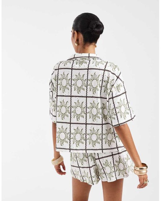 ASOS White Jersey Broderie Collared Button Down Shirt