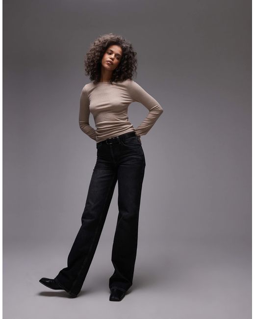 TOPSHOP Gray Premium Rib Long Sleeve Top