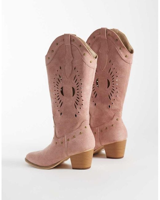 Glamorous Pink Western Knee Boots