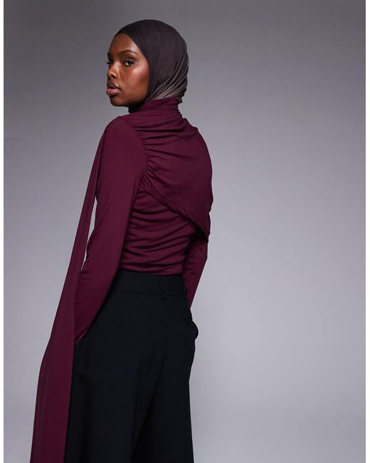 ASOS Purple Long Sleeve Top With Drape Over Scarf