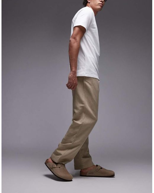 Mango Gray Linen Mix Straight Leg Trouser for men
