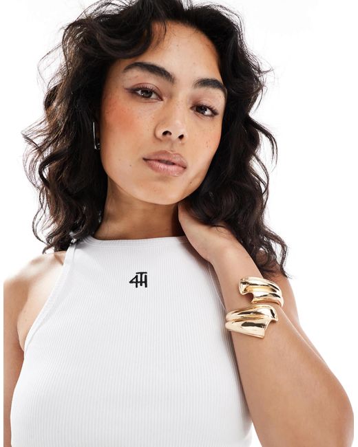 4th & Reckless Black Ribbed Embroidered Logo Vest Top