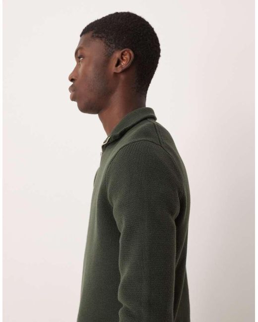 SELECTED Gray 100% Cotton Knitted Half Zip for men