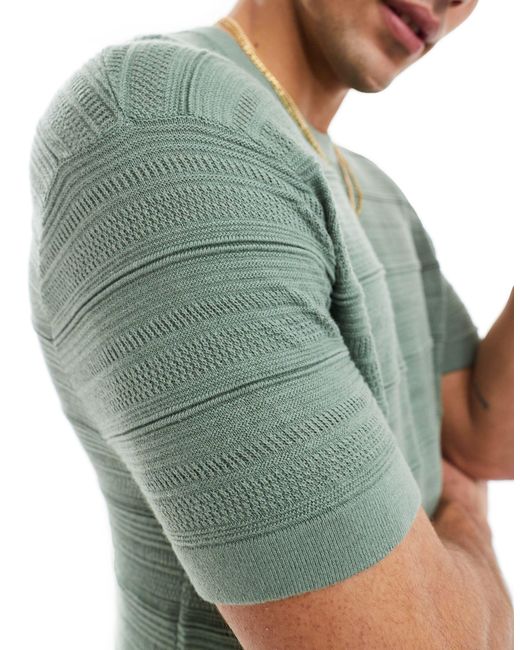 Hollister Green Relaxed Fit Knitted T-shirt for men