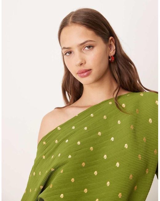 Never Fully Dressed Green Tilly Off Shoulder Plisse Maxi Dress