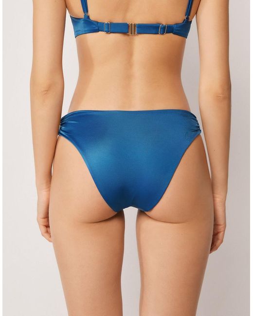 Calzedonia Blue Shiny Satin Briefs Bikini Bottom