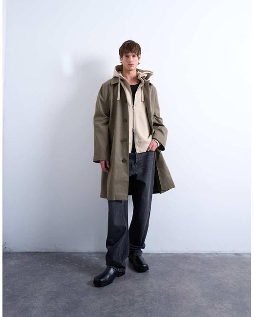 Topman Hoodie Van Zware Stof Met Oversized Pasvorm En Rits in het Natural voor heren