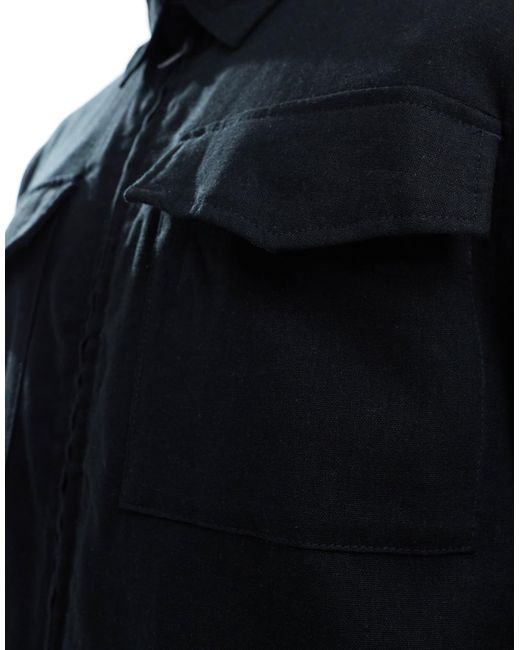 French Connection Blue French Connection 2 Pocket Linen Overshirt for men