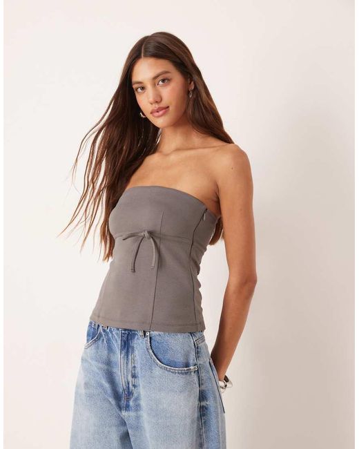 ASOS Blue Jersey Twill Tie Waist Bandeau Top