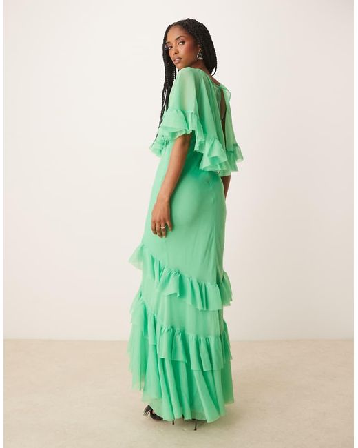 ASOS Cape Overlay Ruffle Bias Maxi Dress in Green | Lyst UK