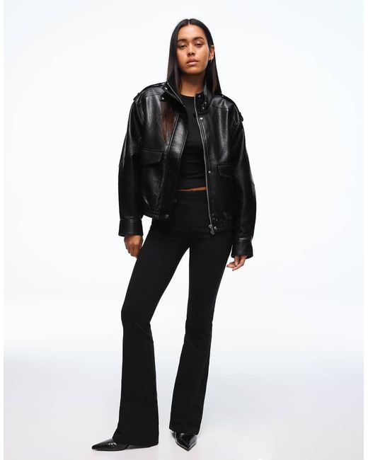 Bershka Black Leather Effect Funnel Neck Jacket