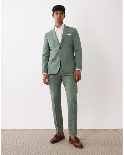 SELECTED Green Linen Mix Slim Fit Blazer for men