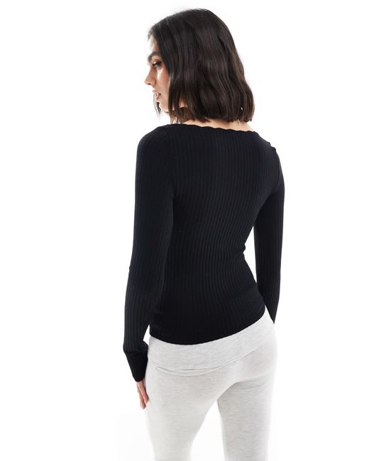 Stradivarius Black – langärmliges jersey-oberteil