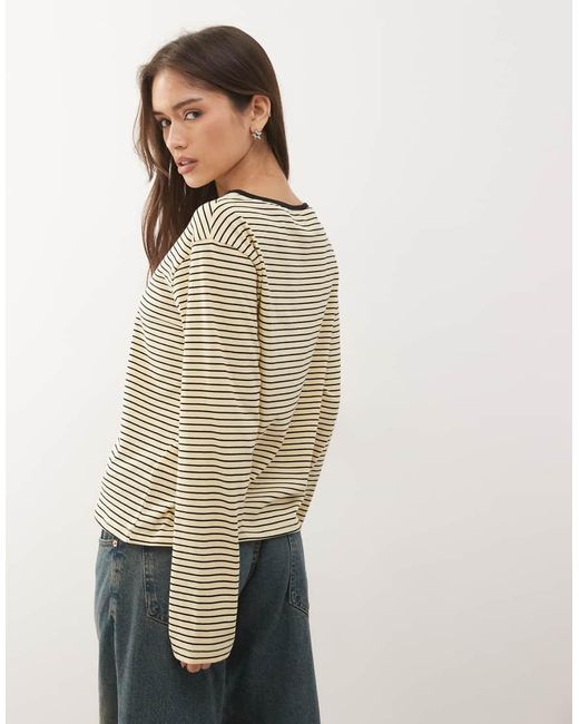Motel Natural Kumiko Long Sleeve Boat Neck Striped Top