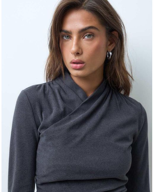 ASOS Blue Supersoft Drape High Neck Wrap Mini Dress