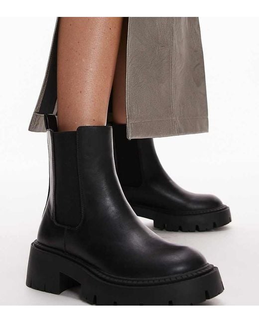 TOPSHOP Black Wide Fit Lucas Chunky Chelsea Boots