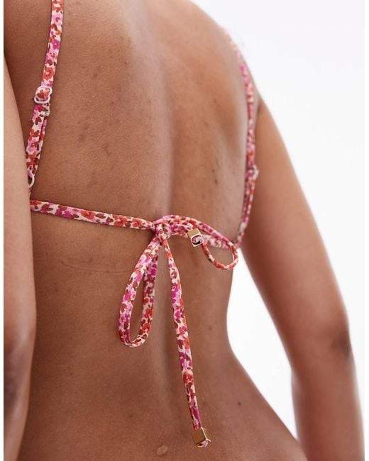& Other Stories Red Twist Knot Micro Bandeau Bikini Top With Halter Straps And Removeable Padding