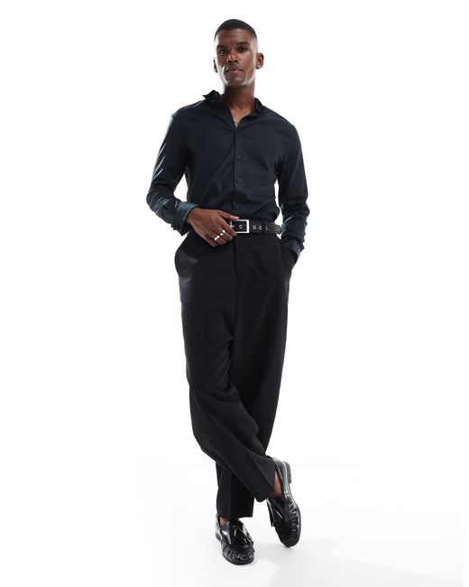 ASOS – elegantes, leicht zu bügelndes hemd aus twill in Blue für Herren