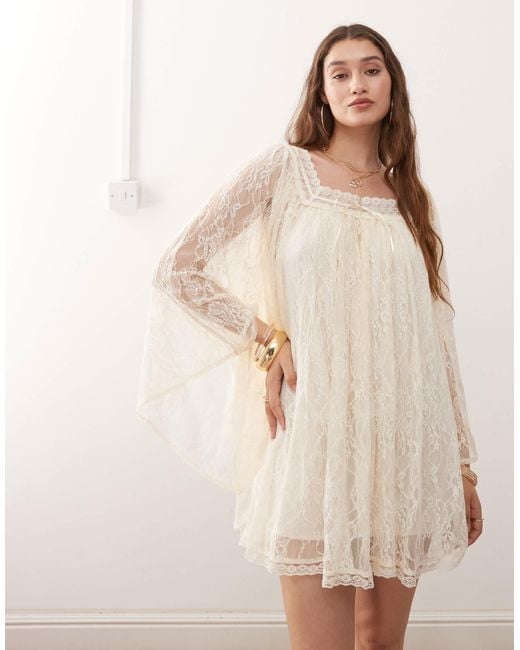 Miss Selfridge Women's Natural Long Sleeve Lace Dress