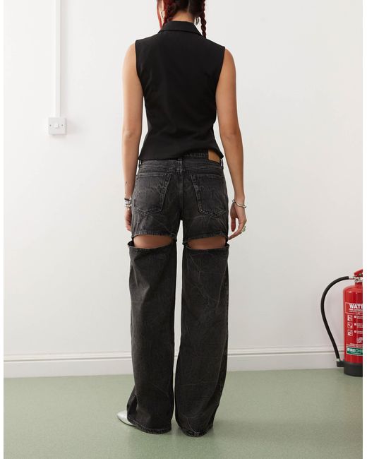 Weekday Black Ample Low Waist Loose Fit Jeans With Open Detail