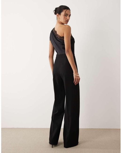 Mango White One Shoulder Jumpsuit With Lace Detail