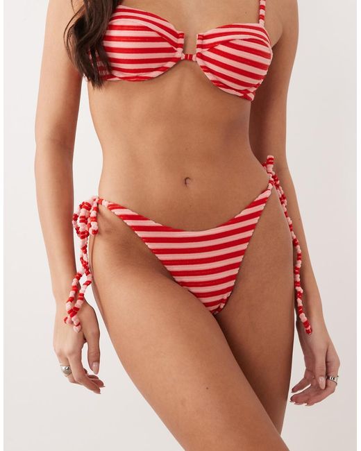 Aria Cove Red Towelling Tie Side Bikini Bottoms Co-Ord