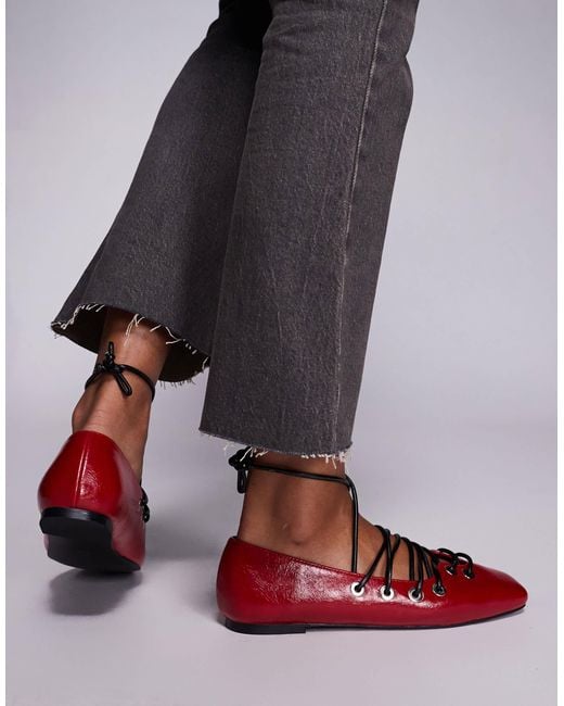 Public Desire Red Lace Up Shoes