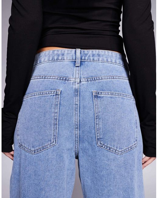 River Island Blue Relaxed Straight Leg Jeans With Velvet Bow Detailing