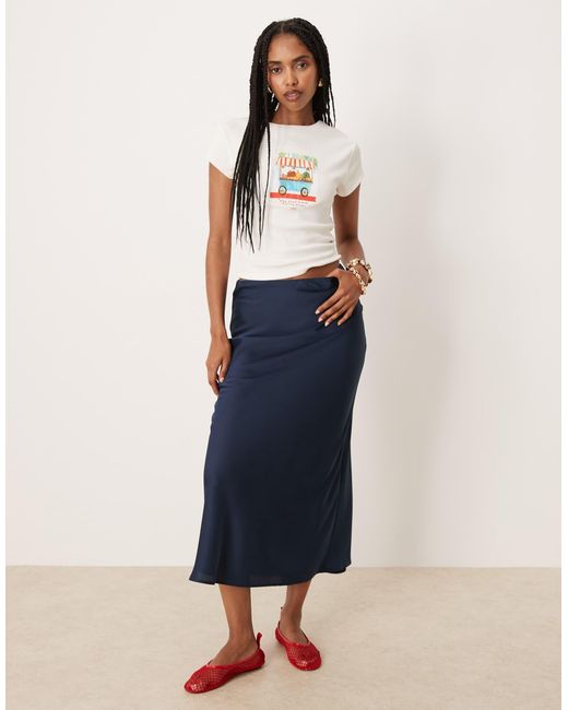 Vila Blue Satin Maxi Skirt