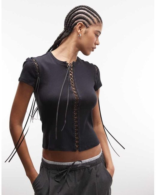 Weekday Black Slim Festival T-shirt With Cross Tie Detail