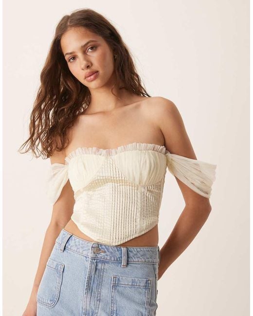 LACE & BEADS Blue Off Shoulder Corset Top