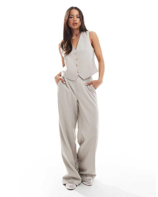 Pantaloni Sartoriali Con Fondo Ampio Grigio Chiaro Gessato di Object in White
