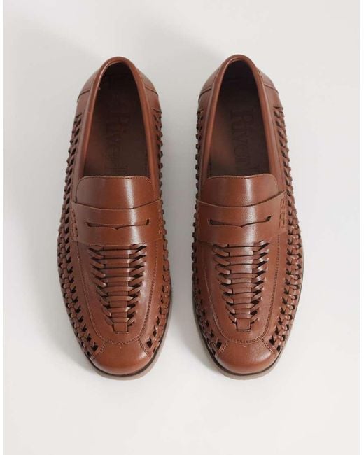 River Island Brown Weave Detail Loafers for men