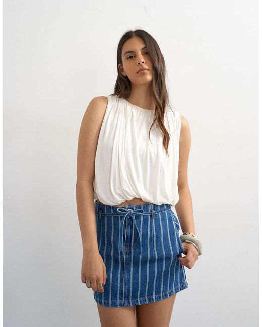 TOPSHOP Blue Denim Tie Dart Pelmet Mini Skirt