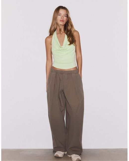 Stradivarius Green Draped Halter Top