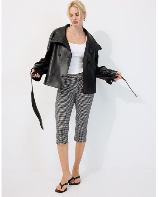 Stradivarius Black High Neck Leather Effect Trench Coat