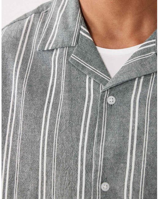 ASOS Gray Boxy Oversized Linen Look Stripe Shirt for men
