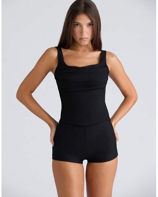 House Of Cb Black The Drape Neck Corset Top