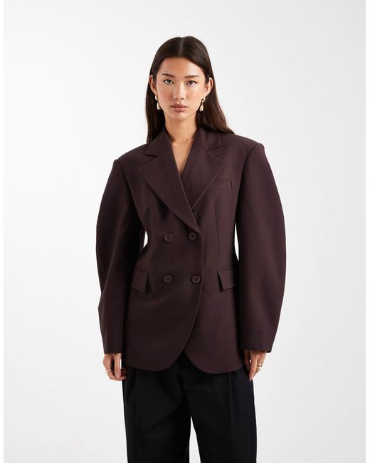 ASOS Brown Tailored Cocoon Sleeve Double Breasted Blazer