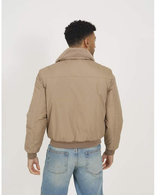 Brave Soul Natural Harrington Jacket With Borg Collar for men