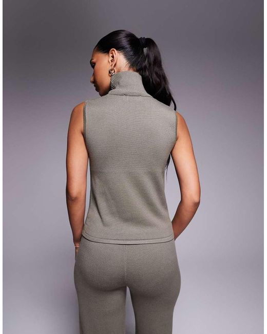 Kaiia Gray Exclusive Fine Knit Roll Neck Sleeveless Top Co-ord