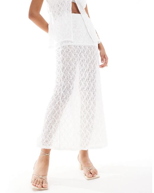 Pull&Bear White – strukturierter maxirock aus spitze